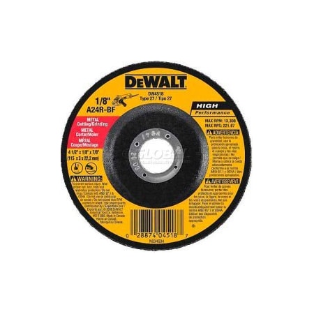 Dewalt DeWalt DWA4531 Metal Cutting Wheel Type 27 4-1/2" DIA. 24 Grit Aluminum Oxide - Pkg Qty 25 DWA4531